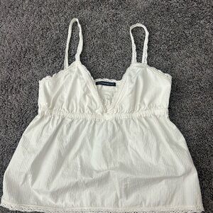 Brandy Melville White Cotton Lace-Trim Cami Tank